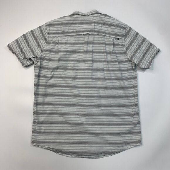 Hurley Shirt Mens L Large Grey Button Down Short Sleeve Striped Cotton Pocket - Picture 7 of 10
